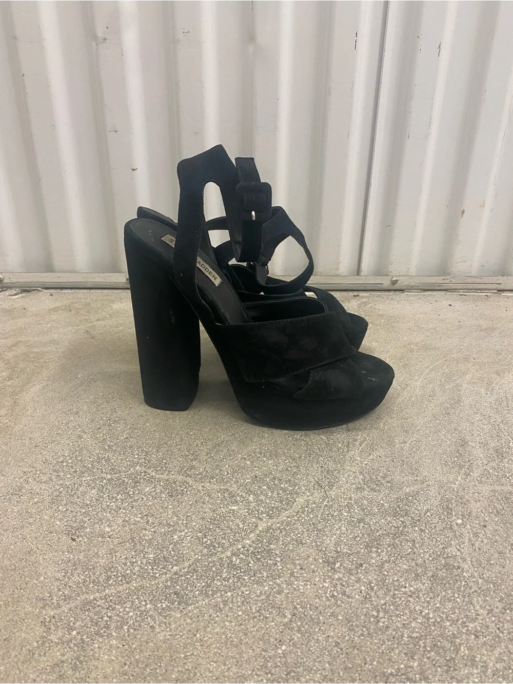 Steve Madden Black Suede Platform Block Heel Sandals, Size 9